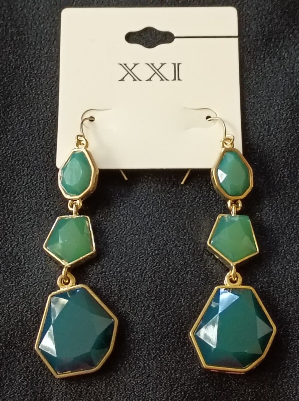 Green Dangle Earrings Long Women Gold Tone Faceted Statement Fashion Jewelry New